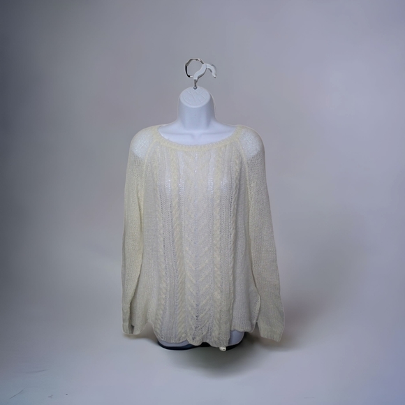 Wooden Ships Sweaters - Wooden Ships Open Weave Cable Knit Mohair Blend Sweater